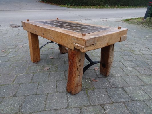 Brutalist Oak, Ceramic and Metal Coffee Table-AWL-1128496