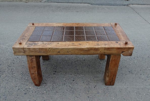 Brutalist Oak, Ceramic and Metal Coffee Table-AWL-1128496