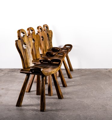 Brutalist Oak Chairs, 1960s, Set of 4-VLO-1766301