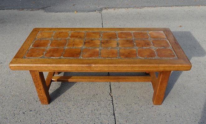 Brutalist Oak Coffee Table with Inlaid Top, 1970s-AWL-1417753