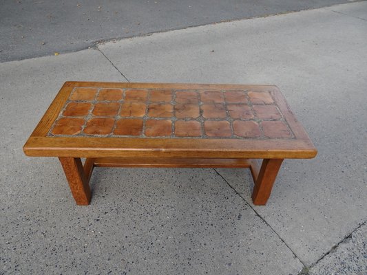 Brutalist Oak Coffee Table with Inlaid Top, 1970s-AWL-1417753