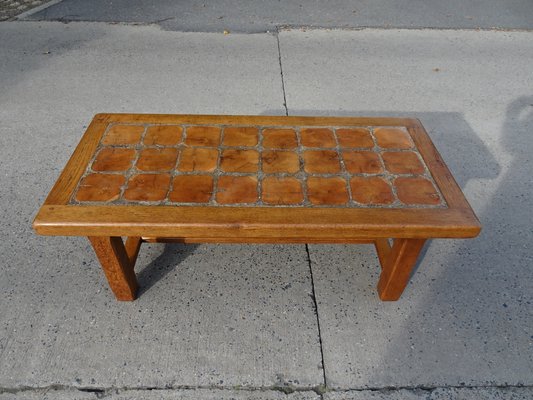 Brutalist Oak Coffee Table with Inlaid Top, 1970s-AWL-1417753