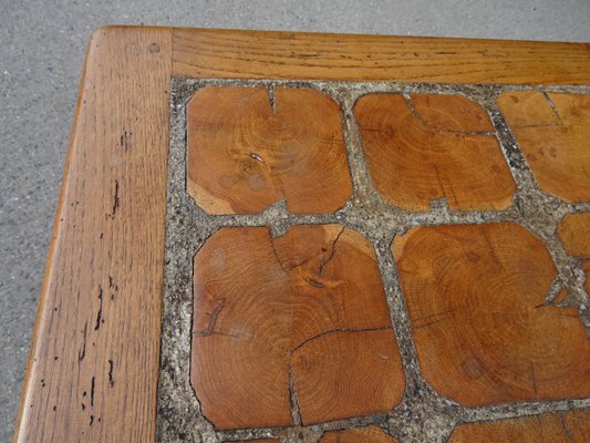 Brutalist Oak Coffee Table with Inlaid Top, 1970s-AWL-1417753