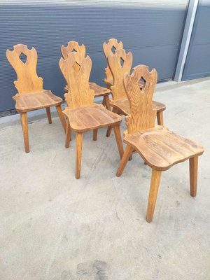 Brutalist Oak Dining Chairs, 1960, Set of 6-WBX-1423076