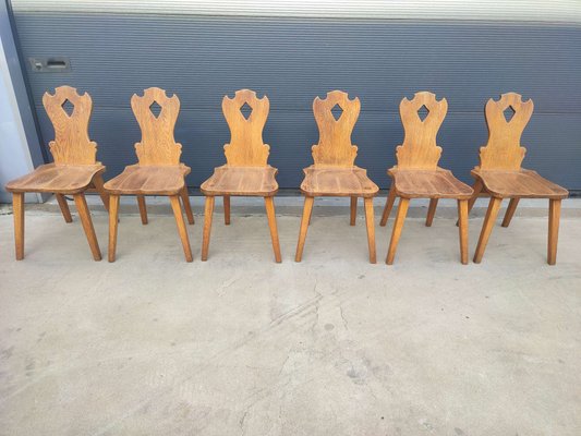 Brutalist Oak Dining Chairs, 1960, Set of 6-WBX-1423076