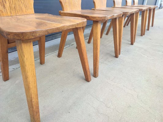 Brutalist Oak Dining Chairs, 1960, Set of 6-WBX-1423076