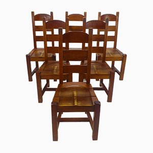 Brutalist Oak Dining Chairs, 1960s, Set of 6-RMX-958236