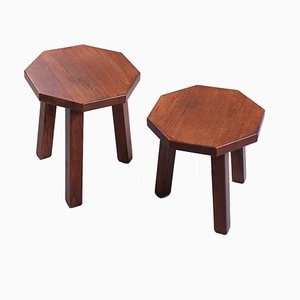 Brutalist Oak Hexagonal Side Tables in the style of Charlotte Perriand, 1950s, Set of 2-XT-2038109