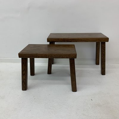 Brutalist Oak Nesting Tables, 1970s, Set of 2-BGP-1113646