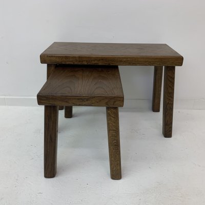 Brutalist Oak Nesting Tables, 1970s, Set of 2-BGP-1113646