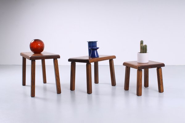 Brutalist Oak Side Tables in the Style of Charlotte Perriand, 1950s, Set of 3-XT-1357957