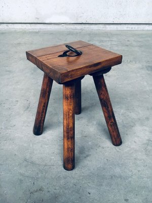 Brutalist Oak Stool, Belgium, 1950s-RQV-1152708