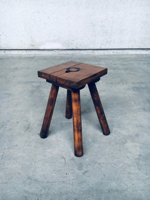 Brutalist Oak Stool, Belgium, 1950s-RQV-1152708