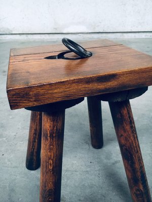 Brutalist Oak Stool, Belgium, 1950s-RQV-1152708