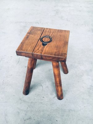 Brutalist Oak Stool, Belgium, 1950s-RQV-1152708