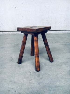 Brutalist Oak Stool, Belgium, 1950s-RQV-1152708