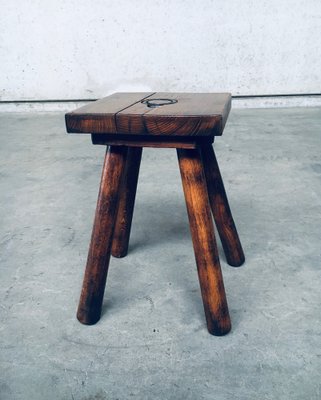 Brutalist Oak Stool, Belgium, 1950s-RQV-1152708