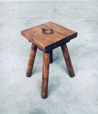 Brutalist Oak Stool, Belgium, 1950s-RQV-1152708