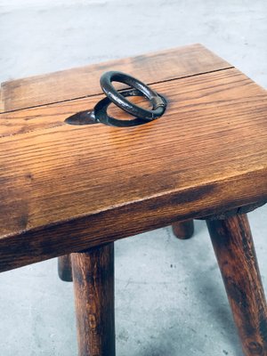 Brutalist Oak Stool, Belgium, 1950s-RQV-1152708