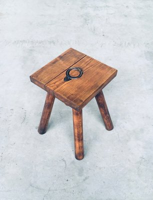 Brutalist Oak Stool, Belgium, 1950s-RQV-1152708