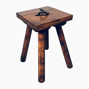 Brutalist Oak Stool, Belgium, 1950s-RQV-1152708