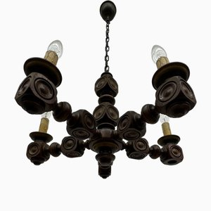 Brutalist Oak Wood Chandelier, 1970s-BGP-1818856