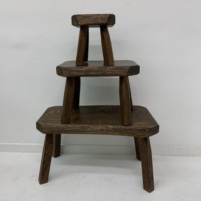 Brutalist Oak Wood Nesting Tables, 1970s, Set of 3-BGP-1082046