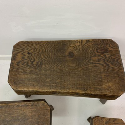 Brutalist Oak Wood Nesting Tables, 1970s, Set of 3-BGP-1082046