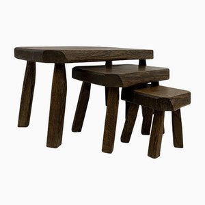 Brutalist Oak Wood Nesting Tables, 1970s, Set of 3-BGP-1082046