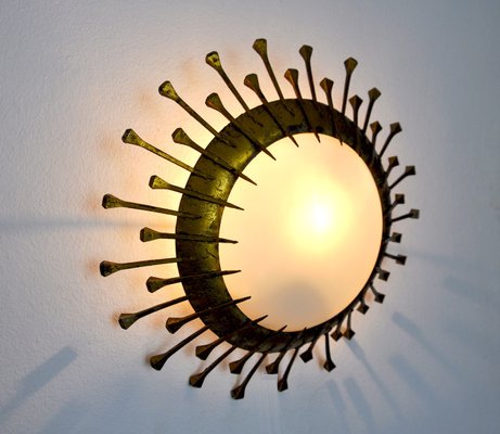 Brutalist Opaline and Gold Leaf Sun Lamp, Italy, 1960s-EJE-1373634