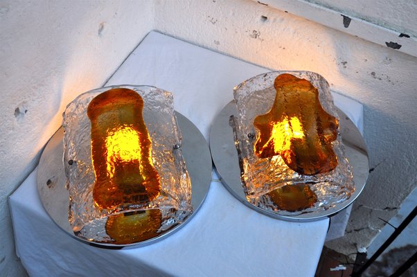 Brutalist Orange Murano Glass Sconces by Paolo Venini for S.A.L.I.R. Murano, 1970s, Set of 2-EJE-389445