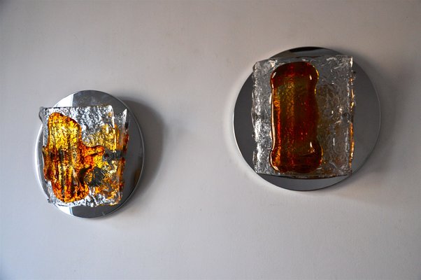 Brutalist Orange Murano Glass Sconces by Paolo Venini for S.A.L.I.R. Murano, 1970s, Set of 2-EJE-389445