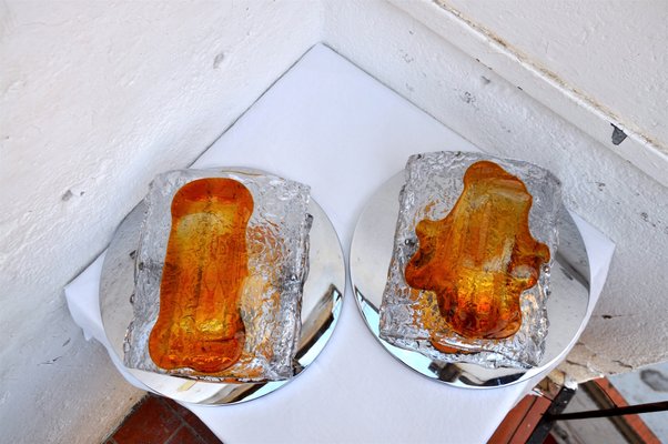 Brutalist Orange Murano Glass Sconces by Paolo Venini for S.A.L.I.R. Murano, 1970s, Set of 2-EJE-389445