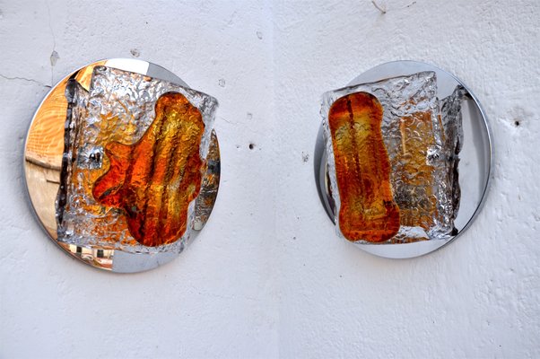 Brutalist Orange Murano Glass Sconces by Paolo Venini for S.A.L.I.R. Murano, 1970s, Set of 2-EJE-389445