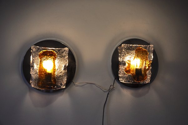 Brutalist Orange Murano Glass Sconces by Paolo Venini for S.A.L.I.R. Murano, 1970s, Set of 2-EJE-389445