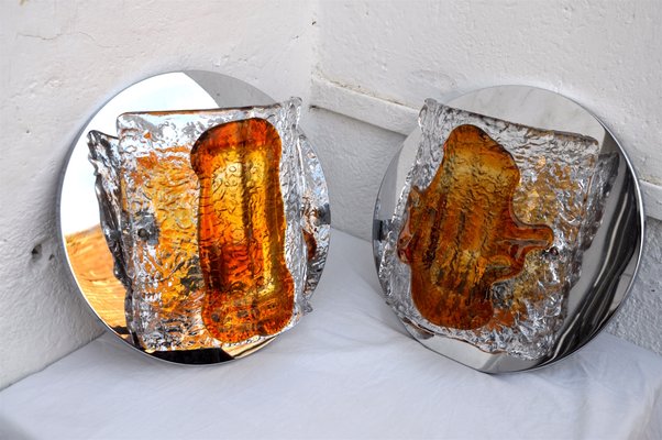 Brutalist Orange Murano Glass Sconces by Paolo Venini for S.A.L.I.R. Murano, 1970s, Set of 2-EJE-389445