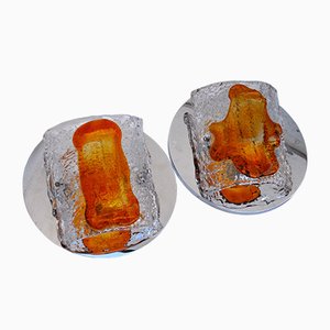 Brutalist Orange Murano Glass Sconces by Paolo Venini for S.A.L.I.R. Murano, 1970s, Set of 2-EJE-389445