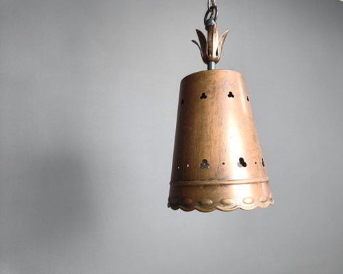 Brutalist Pendant Light in Copper, 1970s-IRH-2035778