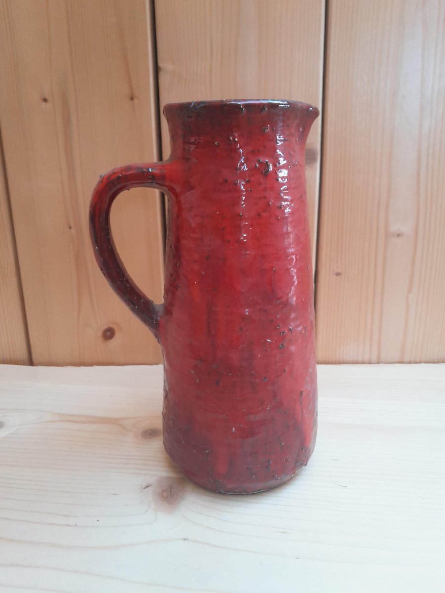 Brutalist Red Vase in Chamotte Clay by Karl Heinz Löffler, 1960s