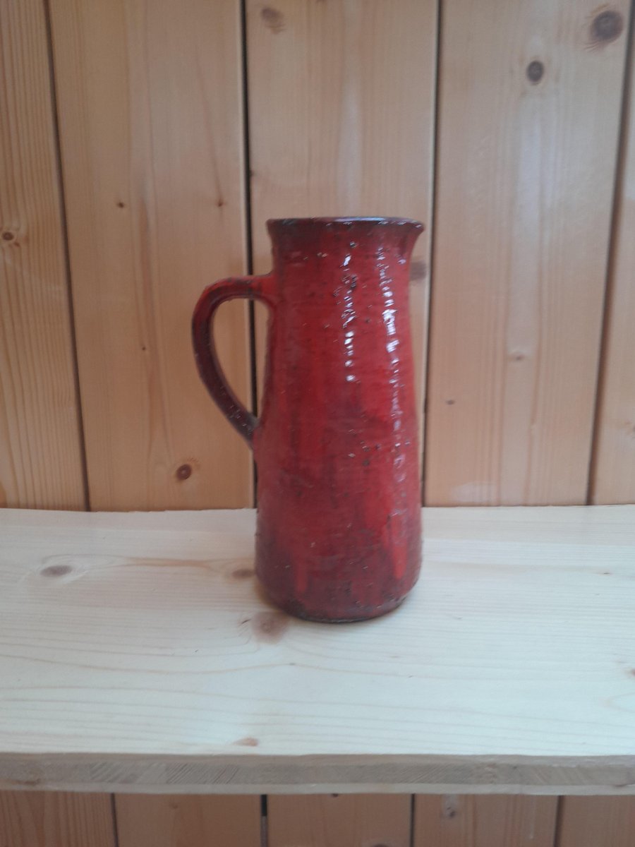 Brutalist Red Vase in Chamotte Clay by Karl Heinz Löffler, 1960s