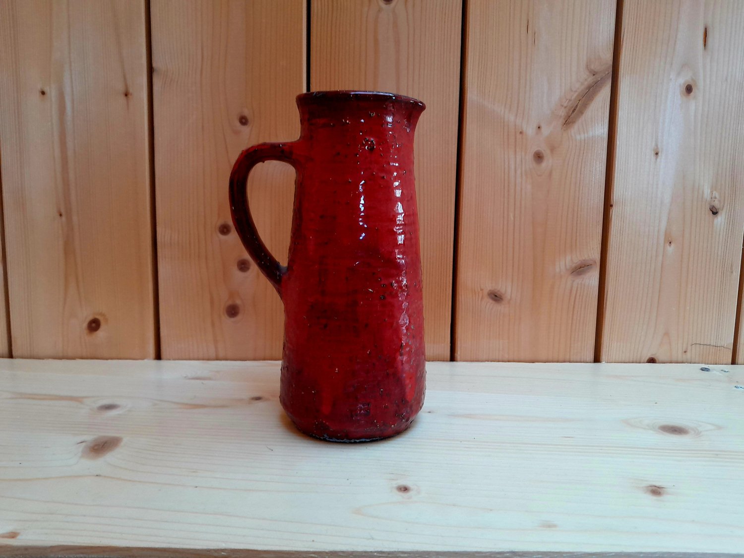 Brutalist Red Vase in Chamotte Clay by Karl Heinz Löffler, 1960s