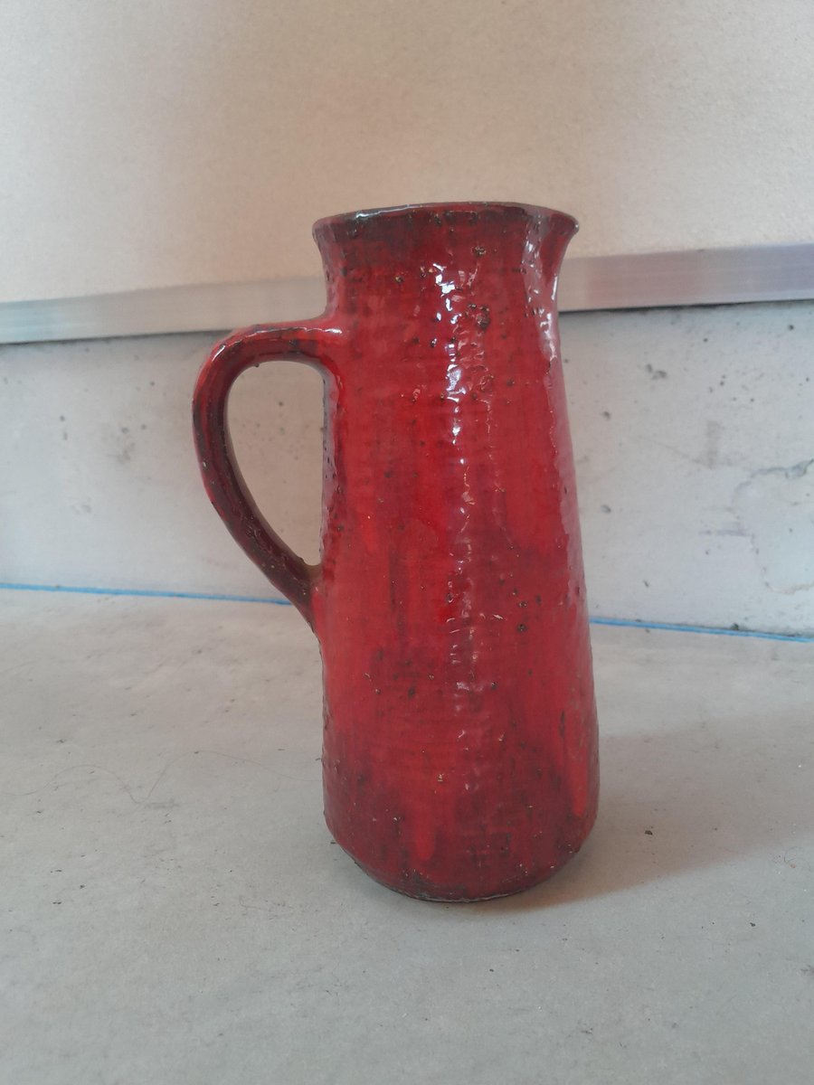 Brutalist Red Vase in Chamotte Clay by Karl Heinz Löffler, 1960s