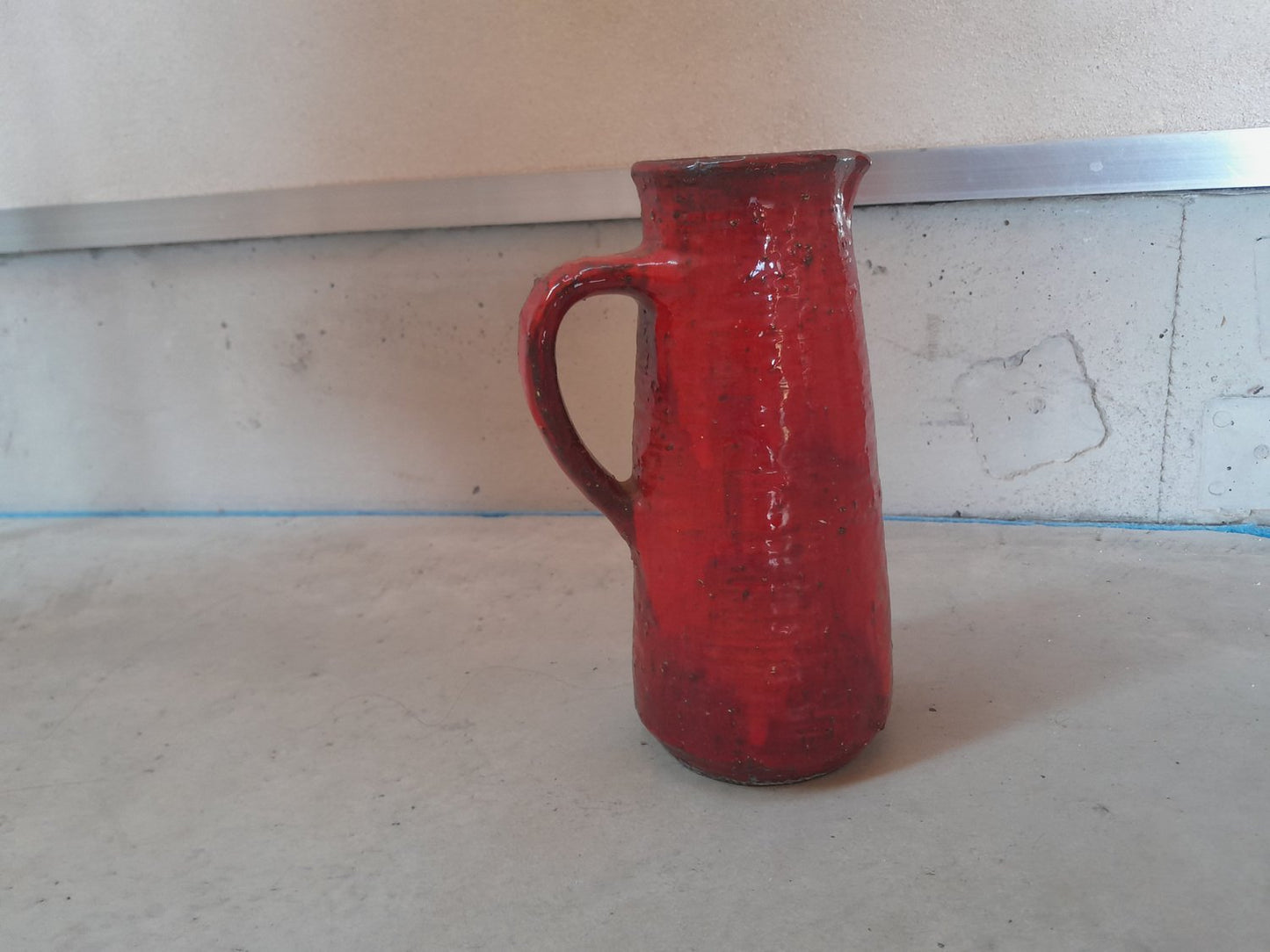 Brutalist Red Vase in Chamotte Clay by Karl Heinz Löffler, 1960s