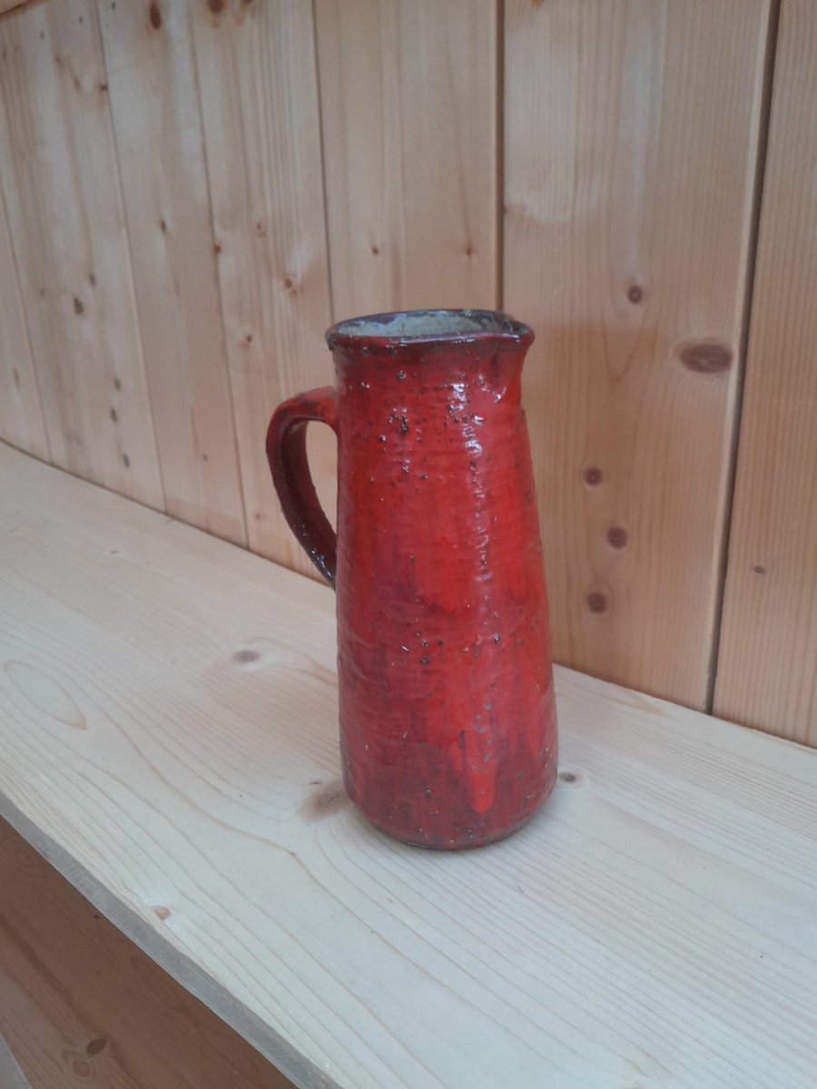 Brutalist Red Vase in Chamotte Clay by Karl Heinz Löffler, 1960s