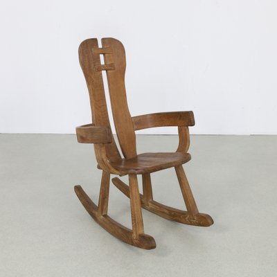 Brutalist Rocking Chair in Oak attributed to De Puydt, 1970s-RZV-1725147