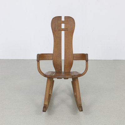 Brutalist Rocking Chair in Oak attributed to De Puydt, 1970s-RZV-1725147