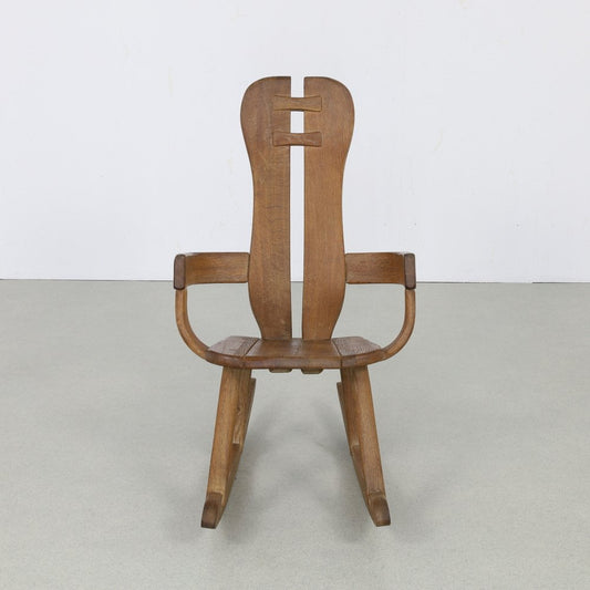 Brutalist Rocking Chair in Oak attributed to De Puydt, 1970s