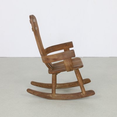 Brutalist Rocking Chair in Oak attributed to De Puydt, 1970s-RZV-1725147