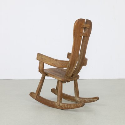 Brutalist Rocking Chair in Oak attributed to De Puydt, 1970s-RZV-1725147