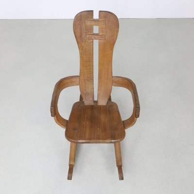 Brutalist Rocking Chair in Oak attributed to De Puydt, 1970s-RZV-1725147